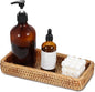 COMNICO Rattan Bathroom Vanity Tray, 10 Inch Natural Water Hyacinth Toilet Tank Baskets Decorative Wicker Vintage Storage Basket Topper Bins for Bathroom Kitchen Countertop Table