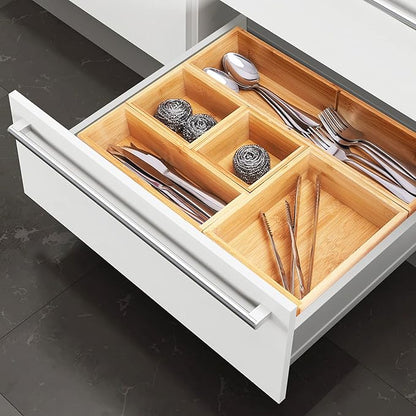 Fabsome Bathroom Drawer Organizer, Bamboo Box Bin for Junk Vanity Desk Makeup Drawer, Small Wooden Container Tea Storage Organization Tray for Kitchen Office, Set of 5