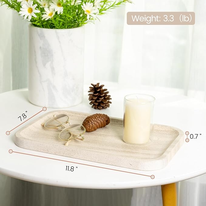 Karibiber Marble Vanity Tray, Bathroom Tray Countertop, Decorative Dresser Organizer, Perfume, Jewelry Holder, Beige Stone Serving for Kitchen Sink Storage(MOCA Cream)
