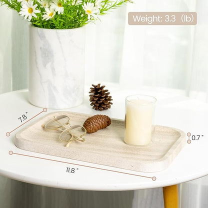 Karibiber Marble Vanity Tray, Bathroom Tray Countertop, Decorative Dresser Organizer, Perfume, Jewelry Holder, Beige Stone Serving for Kitchen Sink Storage(MOCA Cream)