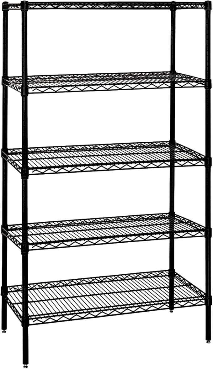 Quantum Storage Systems WR63-2442BK Wire Shelving Starter Kit, 42" W x 24" D x 63" H, 600 lbs Capacity, Carbon Steel, Epoxy Coated, Black, NSF
