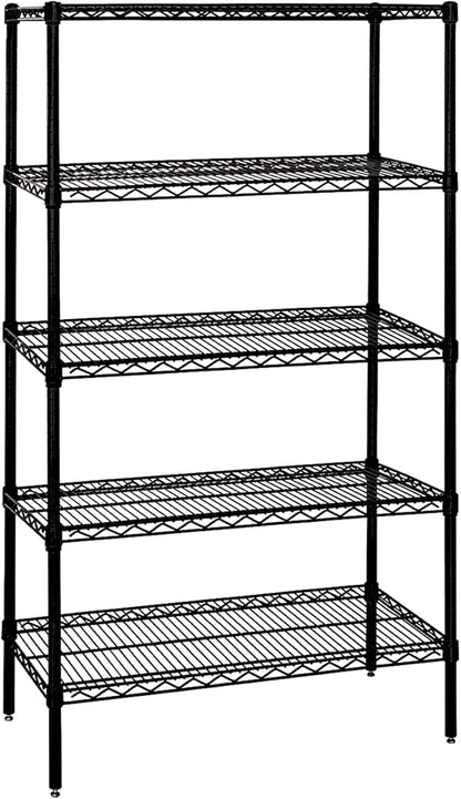 Quantum Storage Systems WR63-2442BK Wire Shelving Starter Kit, 42" W x 24" D x 63" H, 600 lbs Capacity, Carbon Steel, Epoxy Coated, Black, NSF