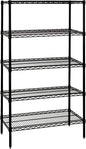 Quantum Storage Systems WR63-2442BK Wire Shelving Starter Kit, 42" W x 24" D x 63" H, 600 lbs Capacity, Carbon Steel, Epoxy Coated, Black, NSF