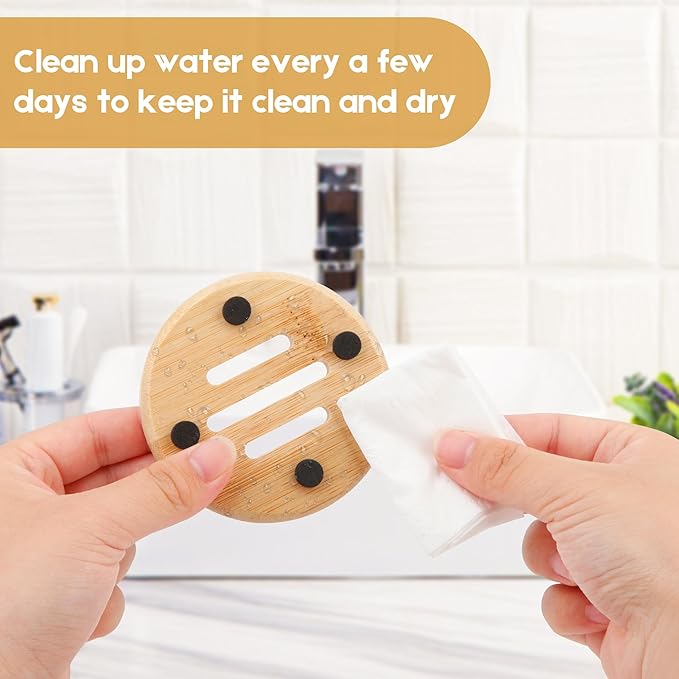Bamboo Soap Dish for Bar Soap in Shower 4PCS, Wooden Round Holders Self-Draining Tray for Shampoo Conditioner Bars Holder, Travel Soap Saver Case for Bathroom, Kitchen Sink, Bath Tub, Razor Sponges