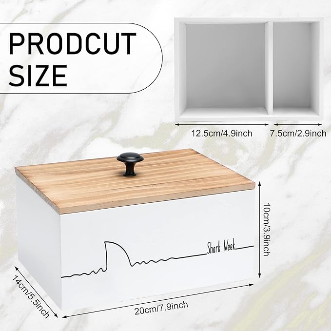 Hoolerry Wood Tampon Holder for Bathroom Farmhouse Pad and Tampon Organizer Feminine Product Organizer Rustic Storage Container for Bathroom Countertop(Simple Style)