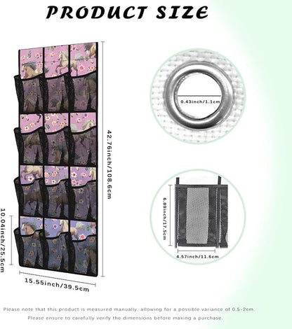 Flower Horse Over Door Organizer, 12 Compartment Breathable Mesh Hanging Shoe Rack, Waterproof Durable Door Hanger for Bedroom Closet & Dorm Room Storage