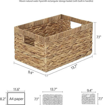 Storage Container, Natural Water Hyacinth Storage Bins Rectangular Basket,Arts and Crafts.