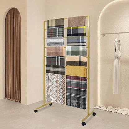 7 Tiers Rolling Display Tie & Scarf Rack Towel Belt Pants Hangers Ribbon Organizer Hijab Stand, Floor Standing Tie Scarves Hanging Rack Necktie Holder for Home Commercial Clothing Retail Store