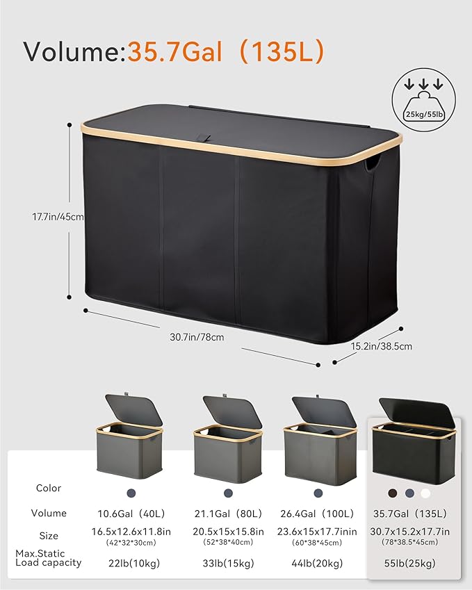 Storage Basket with Lid and Handles, 135L Fabric Bin with Divider for Shelf, Closet, Toy Organization, Collapsible Storage Organizer for Home, Black