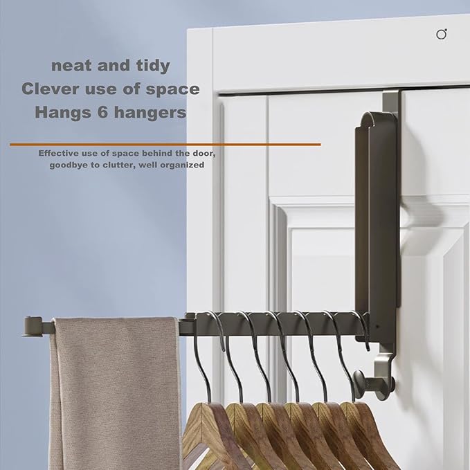 Over The Door Hooks Hanger with Retractable Rod,Foldable Wall Mounted Drying Rack Clothing,with Towel Racks for Coat Clothes Laundry Bathroom Bedroom Travel Hangers (1pcs Hooks+2pcs Foldable hanger)