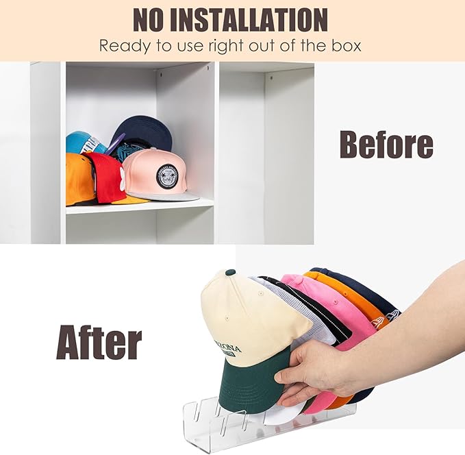 Acrylic Hat Rack, Clear Hat Organizer for Baseball Caps, Hat Display Stand for Closet, No Installation Hat Holder Organizer, 2 Packs, ZMMJTM2P