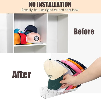 Acrylic Hat Rack, Clear Hat Organizer for Baseball Caps, Hat Display Stand for Closet, No Installation Hat Holder Organizer, 2 Packs, ZMMJTM2P