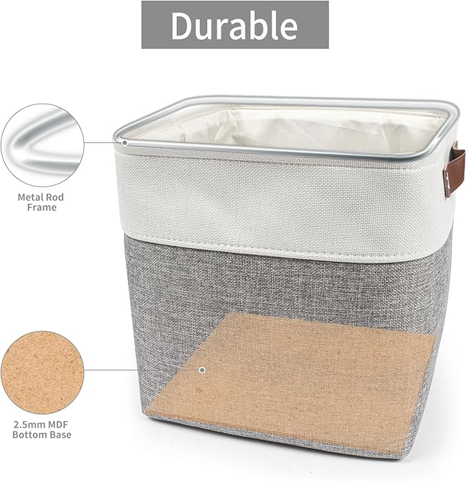 Bagnizer Collapsible Fabric Storage Cubes 11x11 Cube Storage Bins, 4 Pack Closet Baskets Box with Handles for Organizing, Shelf, Toys, Clothes, Home, Office, Nursery (Grey&White)