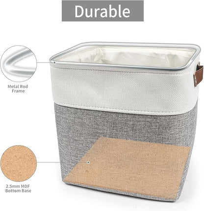 Bagnizer Collapsible Fabric Storage Cubes 11x11 Cube Storage Bins, 4 Pack Closet Baskets Box with Handles for Organizing, Shelf, Toys, Clothes, Home, Office, Nursery (Grey&White)