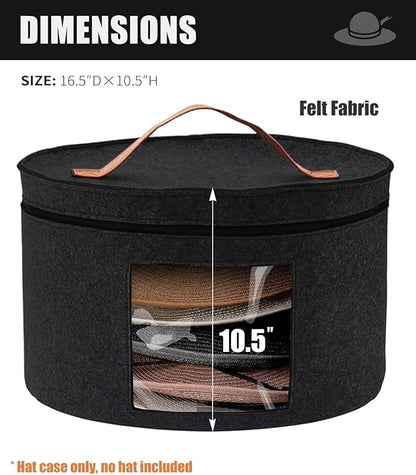 Hat Box, Travel Hat Storage Box, Foldable Space-saving Hats Boxes Organizer for Men & Women Storage, Stackable Hats Carrier Case for Round Brim, Cowboy, Panama, Tweed Caps - Black