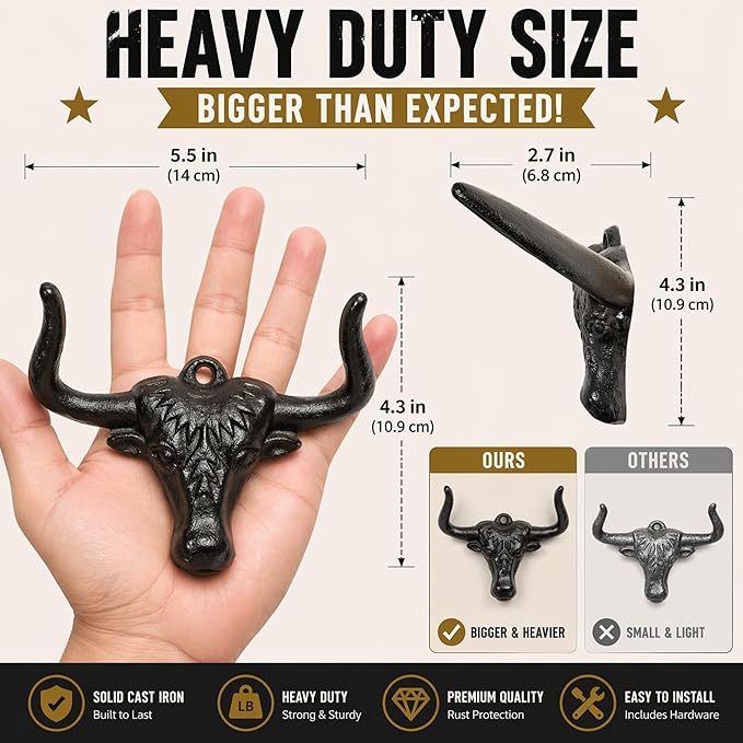 Cowboy Hat Rack Wall Mount 2PC Cowboy Hat Holder Hooks Western Hat Rack Metal Cowboy Hat Hooks Rustic Western Decor Hat Hanger