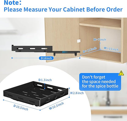 BOIVSHI Pull Out Spice Rack Organizer for Cabinet, Heavy Duty Spice Organizer, Vertical Spice Rack Organizer for Kitchen, Cabinet, Pantry (10.5''Wx10.5''Dx2.8''H, Metal Black)