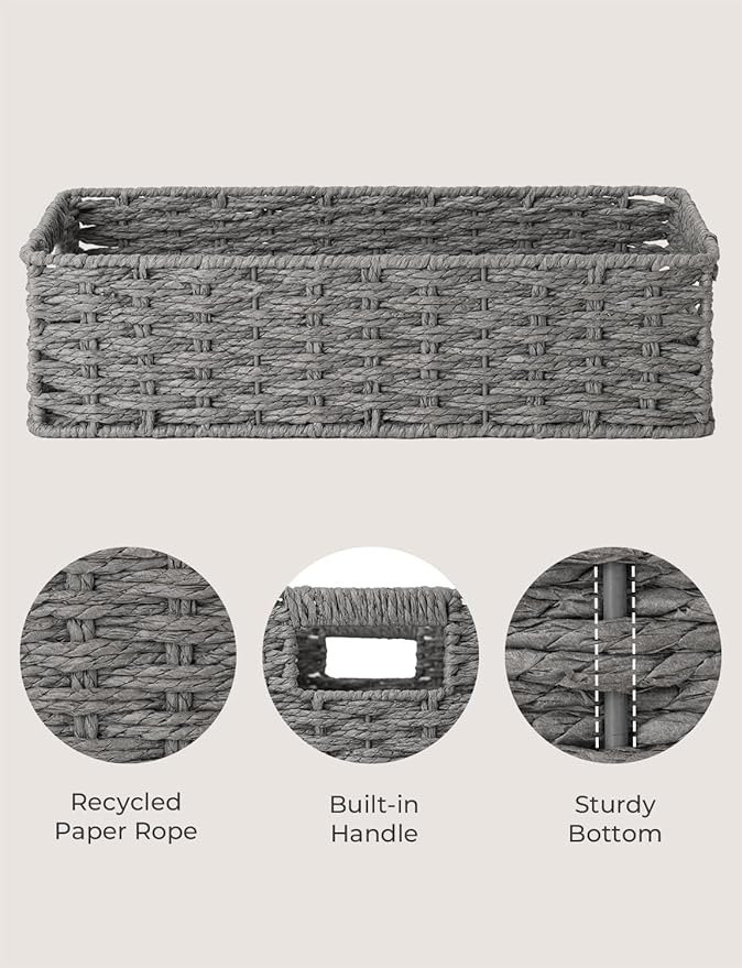 StorageWorks Toilet Tank Basket for Bathroom, Round Paper Rope Wicker Storage Basket Back of Toilet Tank Top, 14 ¼"L x 6 ¾"W x 3 ¾"H, 1 Pack