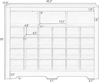 JIVOIT Modern Square Shoe Cabinet with Curved Base, Sleek Design 24 Shoe Cubby Console, Versatile Sideboard for Hallway, Bedroom, Living Room (Rustic Brown,Curved Base)