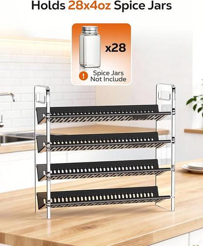 Nieifi Transparent & Black Spice Rack Rustproof, without Seasoning Jars,4-Tier Transparent ABS Plastic Spice Rack Organizer for Cabinet and Countertop,Thickened Corrosion-Resistant-Tiered Kitchen