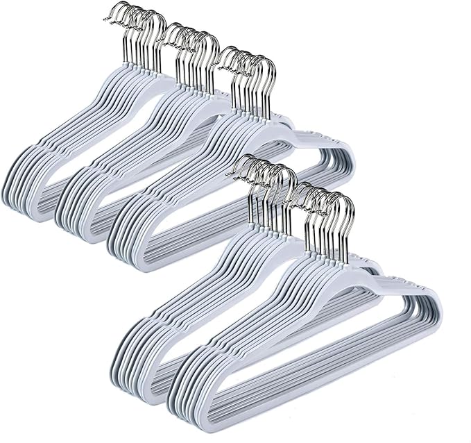 Quality Hangers 50 Pack Plastic Hangers for Clothes - Slim Non-Velvet Hangers with 360° Swivel Chrome Hook & Non Slip Notches - Ideal for Dresses Coats Shirts Jackets & More - Gray (Gray, 50 Pack)