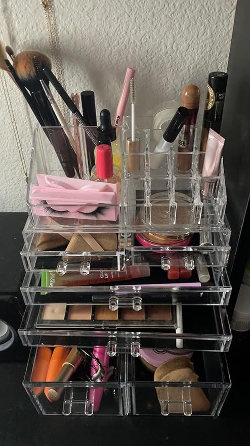 Professional 6-Drawer Makeup Cosmetic Organizer - Large Portable Storage Case & Display Box for Women, Countertop Beauty Products (Clear)