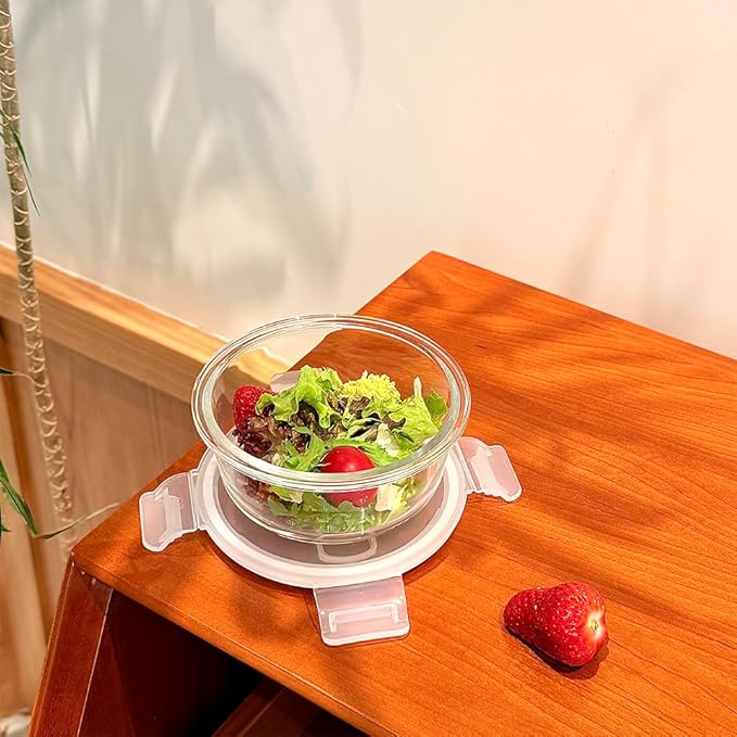 12oz Round Glass Food Containers With Lids, Small Round Glass Meal Prep Containers set,1.5 Cup Small Clear Food Storage Bowls BPA-Free, Microwave, Dishwasher, Freezer Safe（White）