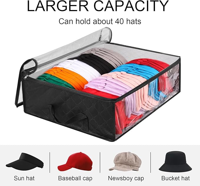2 Pcs Hat Organizer for Baseball Cap, Hat Storage Bags with Carry Handles Hat Holder Rack for Closet Travel Hat Organizer