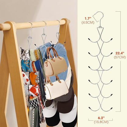 Scarf Hanger 2 Pack 24 Storages,Purse Hanger with 360 Swivel Hook,Scarf Organizer Scarf Hangers for Closet,for Scarves, Shawl,Belt,Purse & Baseball Cap