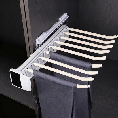 Pull Out Pants Rack, 9 Arms Aluminum Alloy Slid Pant Rack, Closet Pants Organizer Load 51lbs Pull Out Trousers Rack Sizes L 17.7in h 5.5 in w 13.4in (Left-Side Installation)