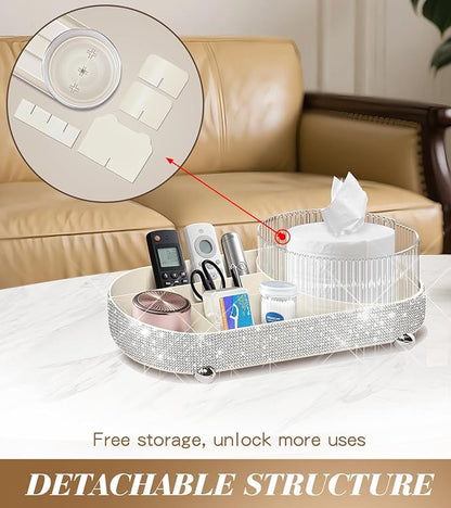 360° Rotate Bling Makeup Organizer for Vanity Cosmetic Countertop Rhinestones Makeup Brush Holder Skincare Organizers Desk Storage Accessories