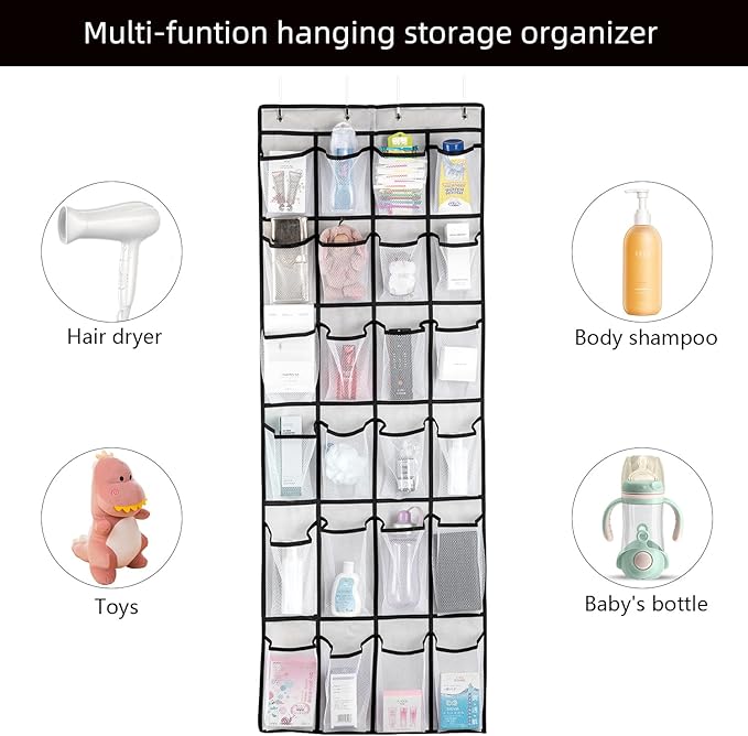 SAVERHO Over the Door Shoe Organizer, Hanging Shoe Organizer with 24 Mesh Large Pockets Door Shoe Rack Organizer for Men Women Kids Hanging Shoe Storage Bag.(White