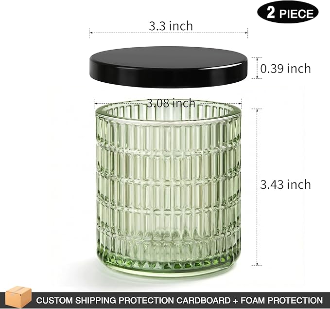 Bathroom Storage Organizer - 2 Pack Glass Qtip Holder Dispenser, Vanity Organizer, Bathroom Essentials Decor Canister for Cotton Swabs, Cotton Balls, Pads, Floss Picks (Green)