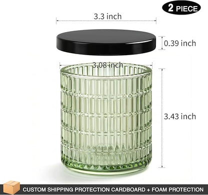 Bathroom Storage Organizer - 2 Pack Glass Qtip Holder Dispenser, Vanity Organizer, Bathroom Essentials Decor Canister for Cotton Swabs, Cotton Balls, Pads, Floss Picks (Green)