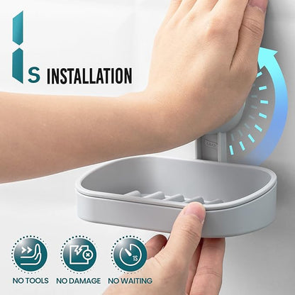 TAILI Soap Holder Soap Dish for Shower, Suction Cup Soap Holder for Shower Wall, Bathroom Accessories, Removable Strong Hold Soap Saver, Drill Free, Grey