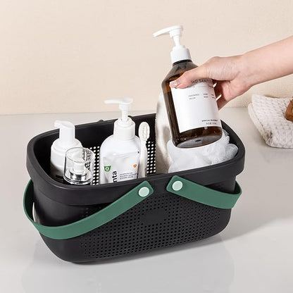 JiatuA Plastic Storage Basket with Handle Portable Shower Caddy Tote Organizer Basket Bin for Bathroom Kitchen Dorm Room Bedroom, Black Green
