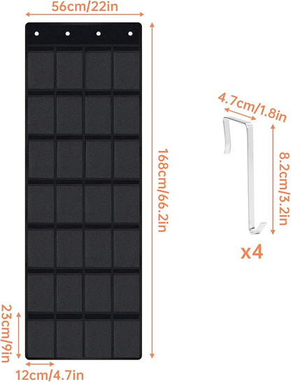 NiHome 28-Pocket Over-the-Door Organizer Fit for Stanley Cups, Large Tumblers, Water Bottles, Travel Mugs, Lids, Space-Saving Elastic Mesh Bottle Holder for Kitchen, Pantry, RV, Cabinet Doors (Black)