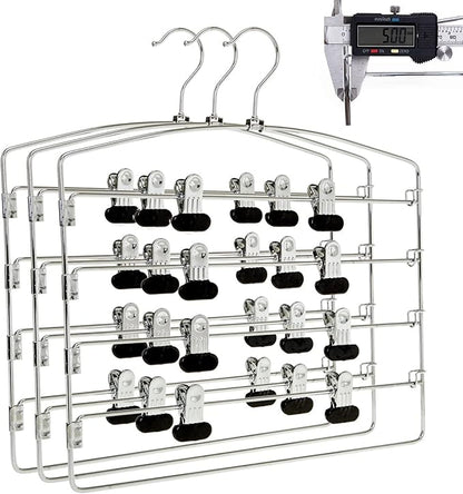 3 Quality Multi Pants Hangers, Space-Saving Multi-Bar Metal Pants Hangers, Stable with Non-Slip Foam Padding, Swivel Hook for 5 Jeans Each, Suit Pants, Scarves, Towels, Trousers (Skirt, 3)