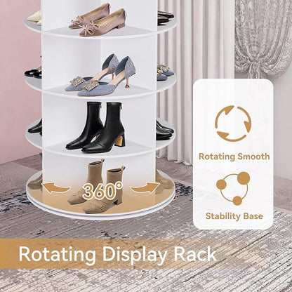 Rotating Shoe Rack Tower, 7 Tier 28 Pairs Large Shoe Storage Organizer, Space-Saving Free Standing Shoe Racks, 360° Revolving Round Shoe Rack for Closet Handbag Display, White