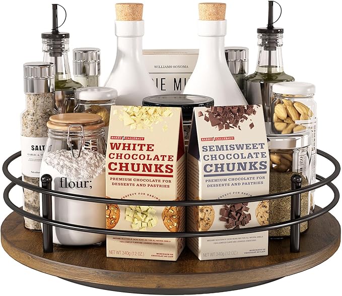 12" Lazy Susan Turntable Organizer,Round Wooden Lazy Susan Organization and Rotating Spice Rack for Dining Table,Pantry,Kitchen Countertop,Vanity,Cupboard and More. (Heightened Version,Round)