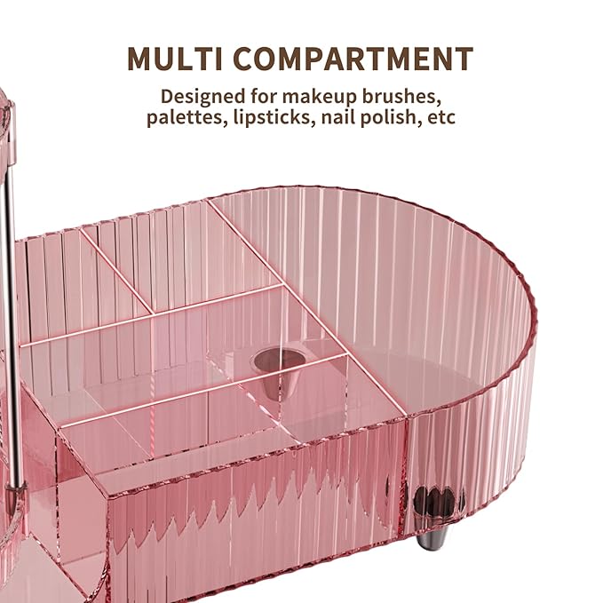 360 Rotating Makeup Organizer for Vanity, 2 Perfume Trays with 5 Compartments Cosmetic & Skincare Storage, Multi-Purpose Countertop Organizers for Bathroom, Desk, Pantry, Space-Saving Beauty Organizer