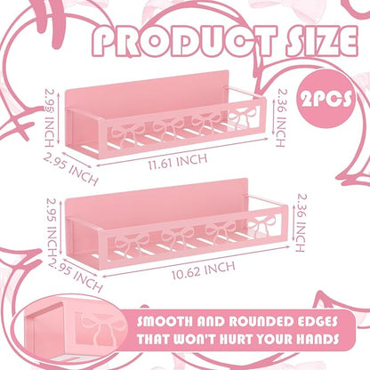 Beeveer 2 Pack Classic Bow Magnetic Spice Rack for Refrigerator Metal Magnet Basket Shelf for Fridge Seasoning Storage Organizers Home Decor Kitchen Accessories (Pink)