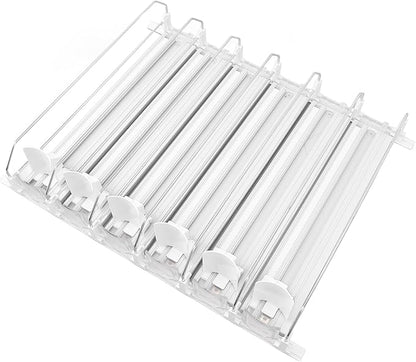 Drink for Fridge Slide Rail Can Dispenser Holds 6 Rows of Soda Beer Beverages Easy Loading System with Dampener Glide for Stable Push No Tools Assembly