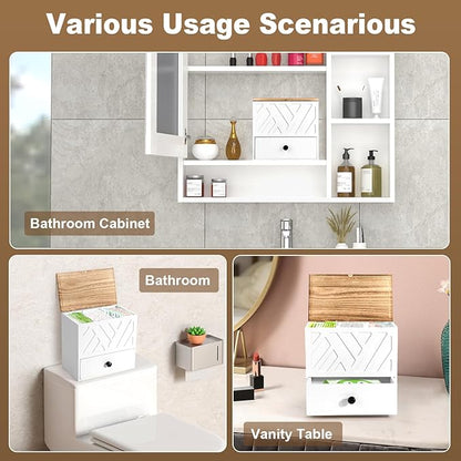 Tampon Holder for Bathroom, Feminine Product Organizer with Lid and Drawer, Shark Week Pad Storage, Wooden Tampon Organizer for Toilet Countertop Decor, Girl Stuff Box Toilet Bathroom Accessories