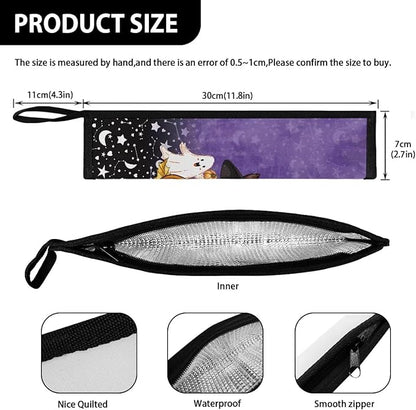 COEQINE 11.8 x 2.7 inch Halloween Utensil Case Holder for Portable Lightwieght Leafproof Travel Accessories Case Black Cats Pumpkin Themes Fork Spoon Knife