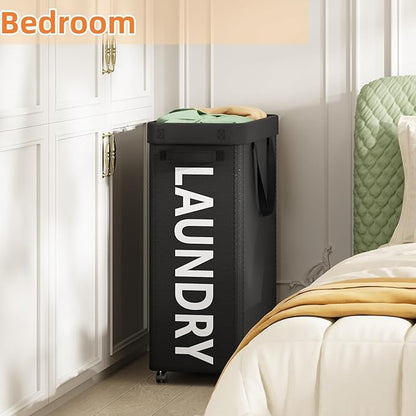Optish Laundry Basket with Wheels, 90L Rolling Laundry Hamper with Wheels, Large Clothes Hamper on Wheel with Removable Mesh Bag for Bedroom, Dorm Room Essentials, Black