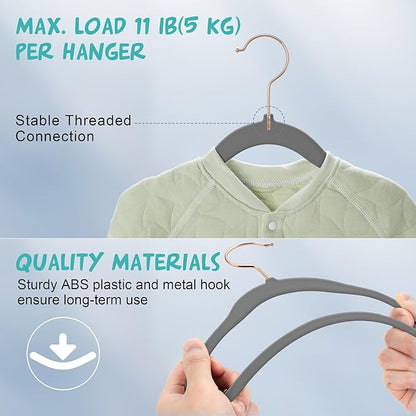 50 Pack Velvet Baby Hangers Non-Slip Clothes Hanger with Swivel Hooks, Space Saving Infant Toddler Closet Organizers, Ultra Thin Durable Child Hangers for Nursery, Kids, Children Wardrobe (Grey)