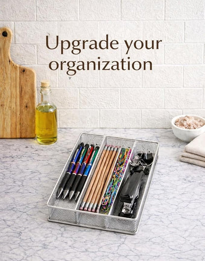 YBM Home Metal Silverware Organizer for In-Drawer Cutlery Storage, 3 Compartment Mesh Cutlery Flatware Tray Sorts Kitchen Utensils, Great for Office Supplies 1150s