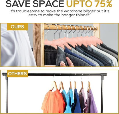Techzoo 50 Pack New Premium Quality Velvet Hangers Ultra Thin Non Slip Adult Felt Space Saving Hangers for Closet Heavy Duty Coat Pants Jackets Dress Hangers 360° Swivel Hook Hold Upto 10lbs Rose Gold