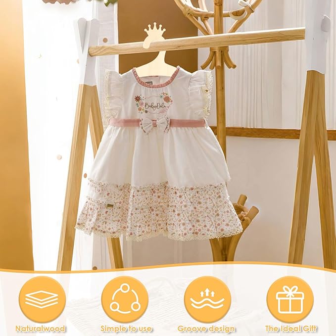 20Pcs Kids Wooden Hangers, Baby Toddler Children Wooden Hangers, Toddler Hanger, Cute Crown/Bear/Rabbit Ear Baby Hanger, Non Slip Clothes Hanger for Kids Suits, Pants and Jackets Skirt (Crown)